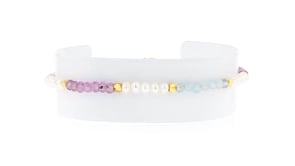3-3.5mm Cultured Pearl and 4.70 ct. t.w. Pastel Multi-Gemstone Bead Bracelet in 18kt Gold Over Sterling
