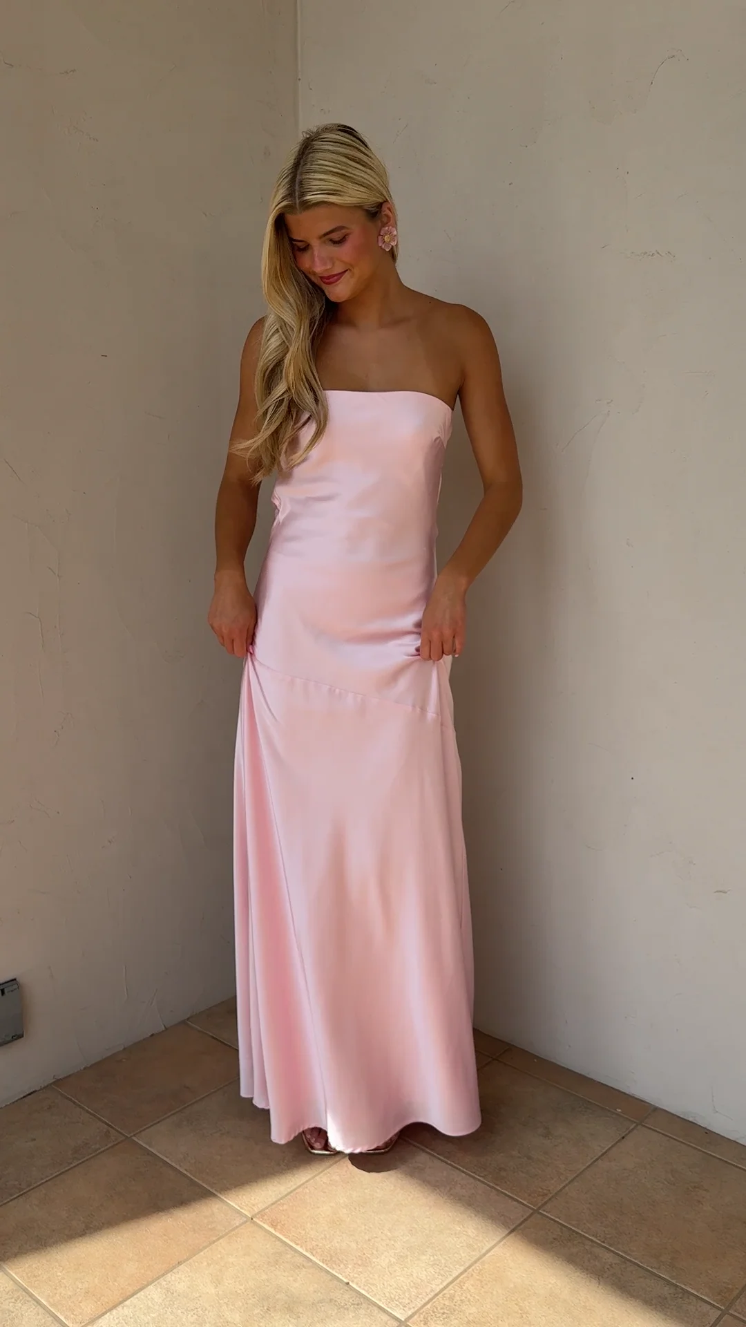 strapless cowl back satin maxi dress Strapless Open Cowl Back Gown