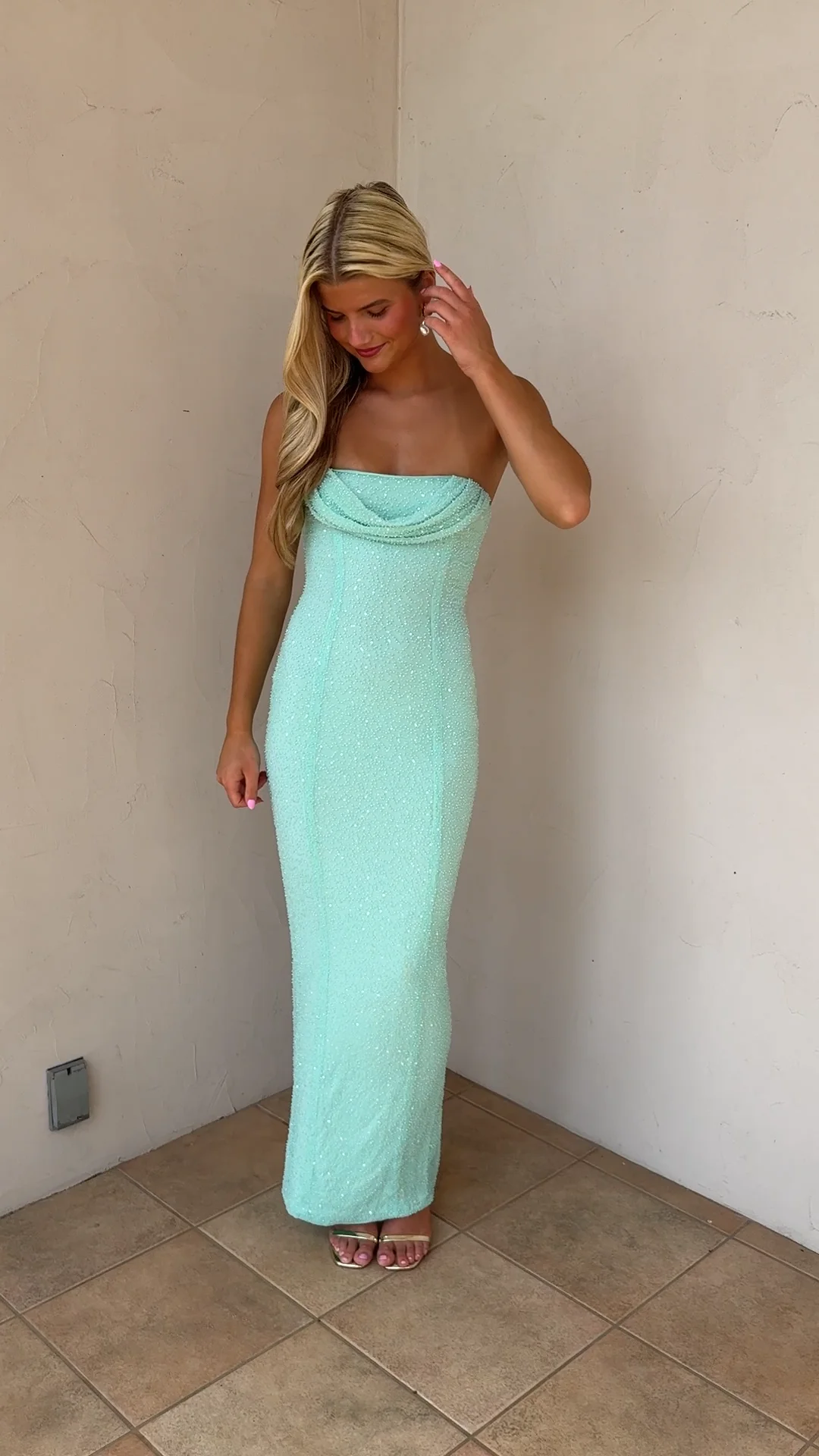 Strapless Scattered Bead Sequin Maxi Dress - SPLASH