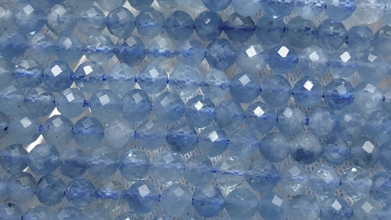 ディープブルーアクアマリン ラウンドカット3mm 1連｜天然石ビーズの卸