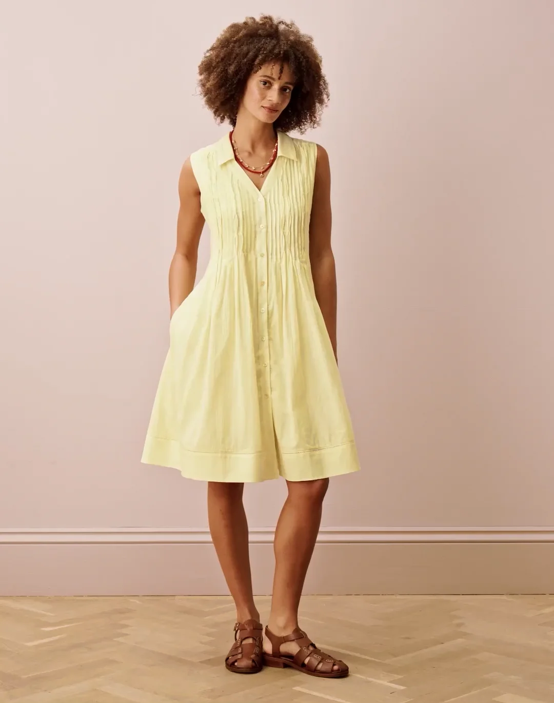 Organic Cotton Pintuck Dress in Vanilla | Brora Sale
