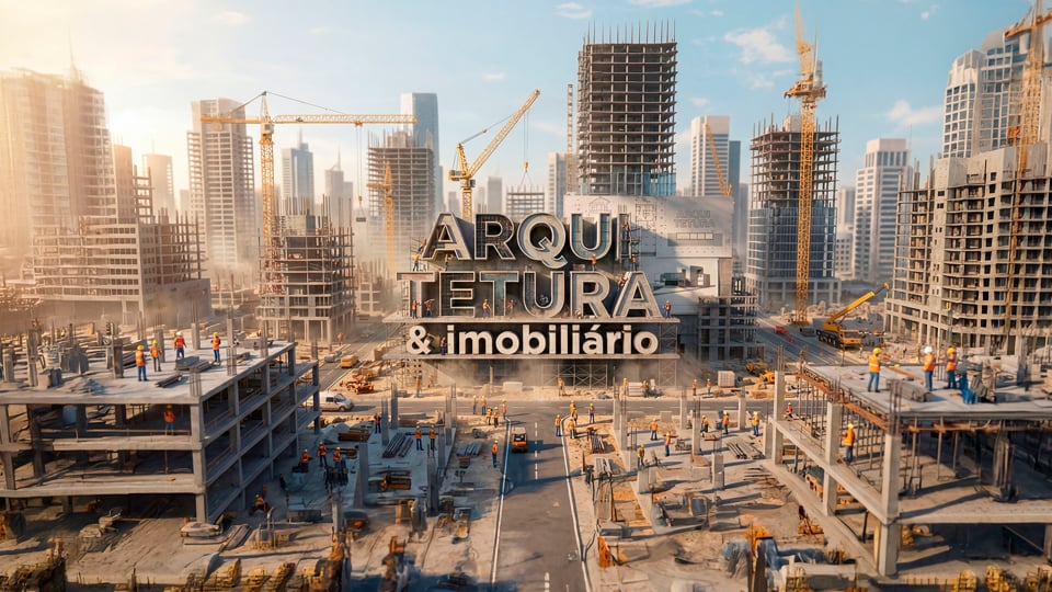 Construção letreiro Arquitetura e Imobiliário com IA