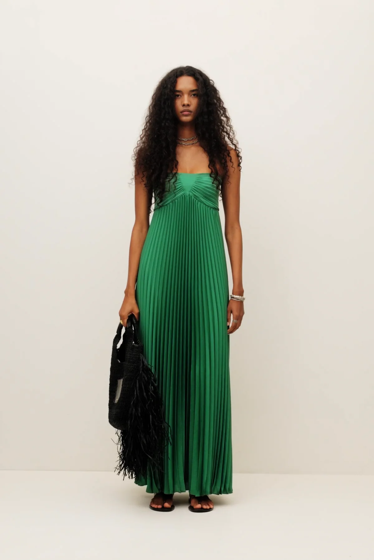 open lace back dress Middleton Pleated Maxi Dress Green | Wedding Guest Dress main image 0