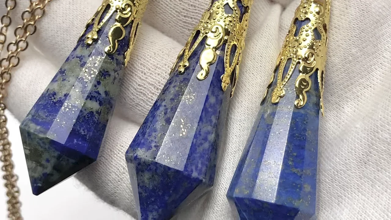 ラピスラズリ ペンデュラム72×16×16mm チェーン付き ゴールドカラー 1