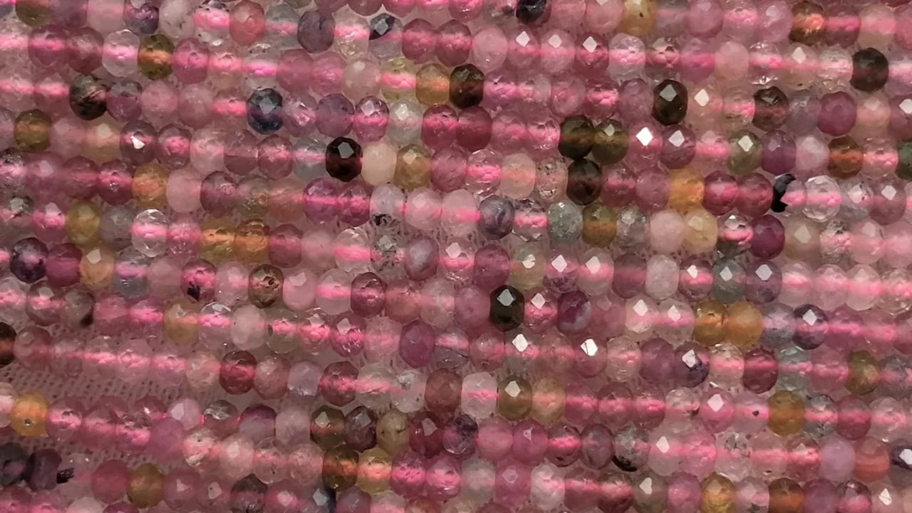 マルチカラートルマリン ボタンカット3×3×2mm 1連（約38cm）｜天然石 