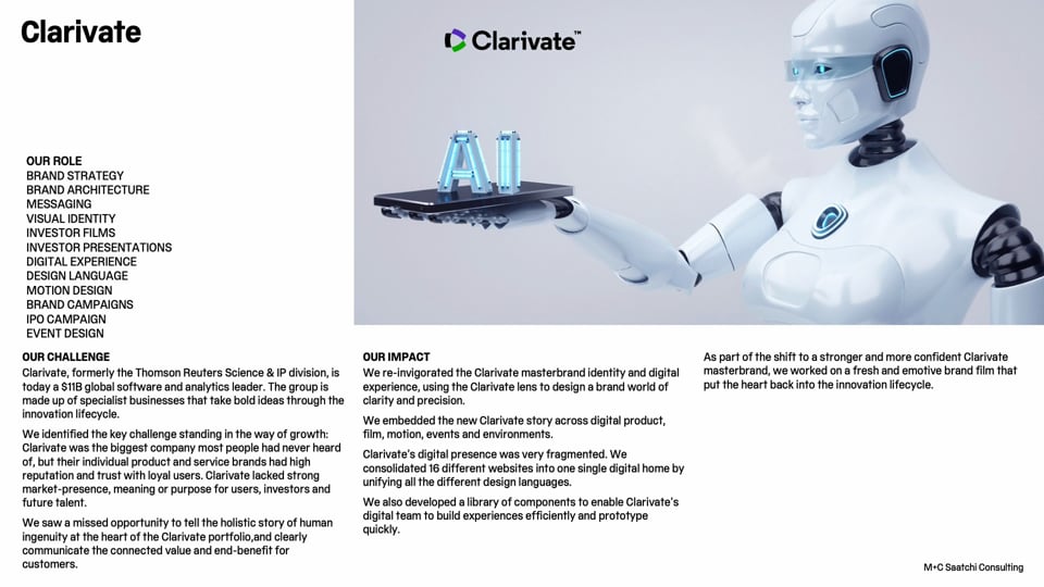 M+C Saatchi Consulting | Clarivate | Case Study