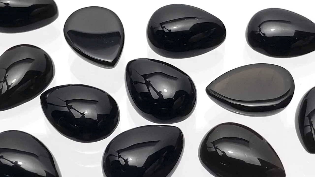 ブラジル産モリオン（黒水晶） ペアシェイプ カボション18×13mm 2個