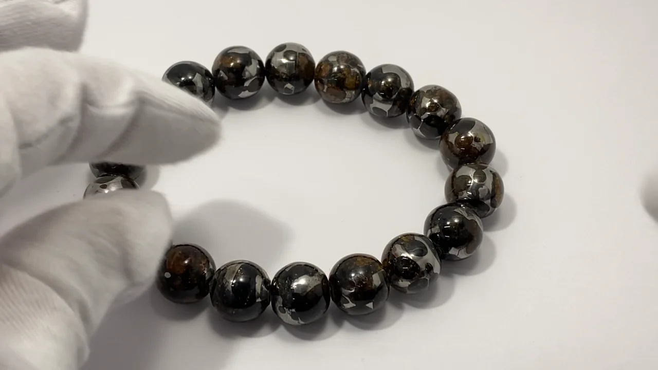 ケニア産セリコパラサイト隕石 ラウンド12mm 1連(ブレスレット) NO.5