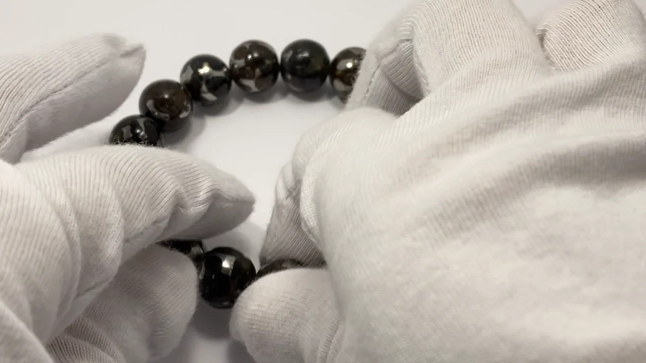 ケニア産セリコパラサイト隕石 ラウンド12mm 1連(ブレスレット) NO.9