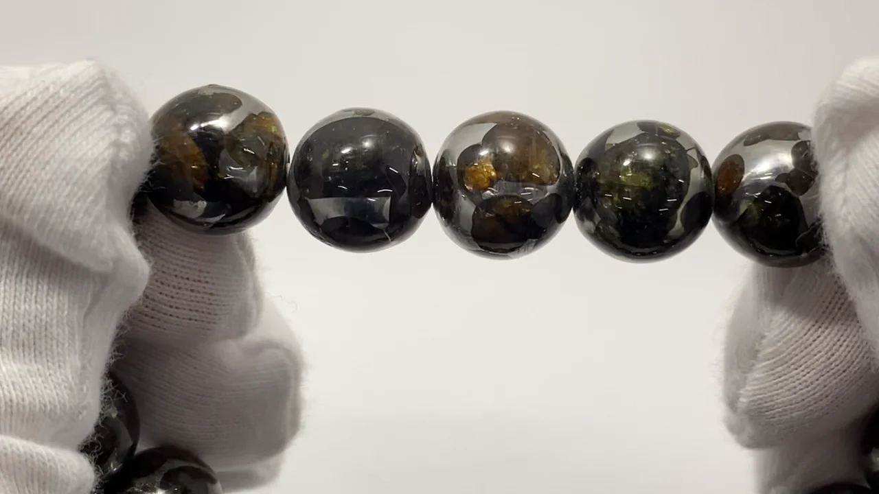 ケニア産セリコパラサイト隕石 ラウンド12mm 1連(ブレスレット) NO.7