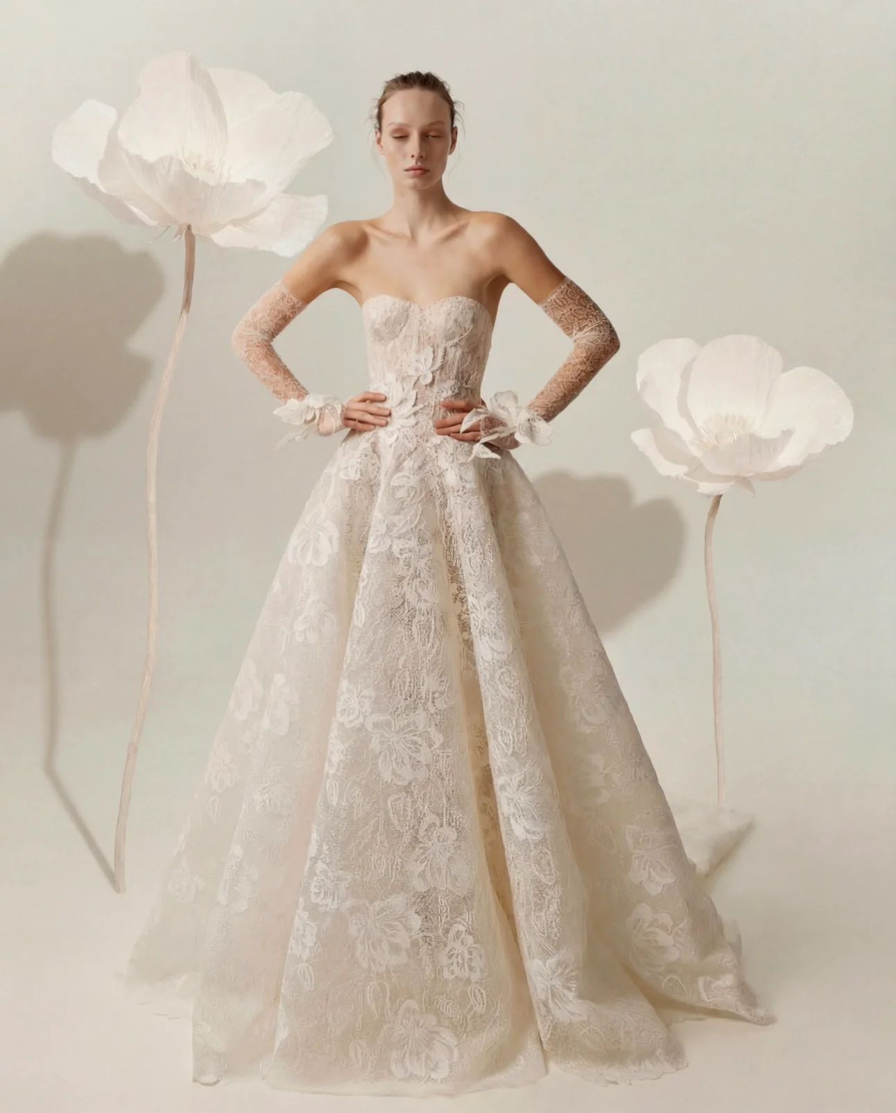 Nera Strapless Ball Gown with Floral Embroidery - Mira Zwillinger