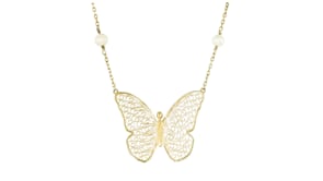 14kt Yellow Gold-Plated Filigree Butterfly Necklace with 5.5-6mm Cultured Pearls