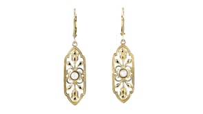 14kt Yellow Gold-Plated Floral Openwork Drop Earrings with 4mm Cultured Pearls
