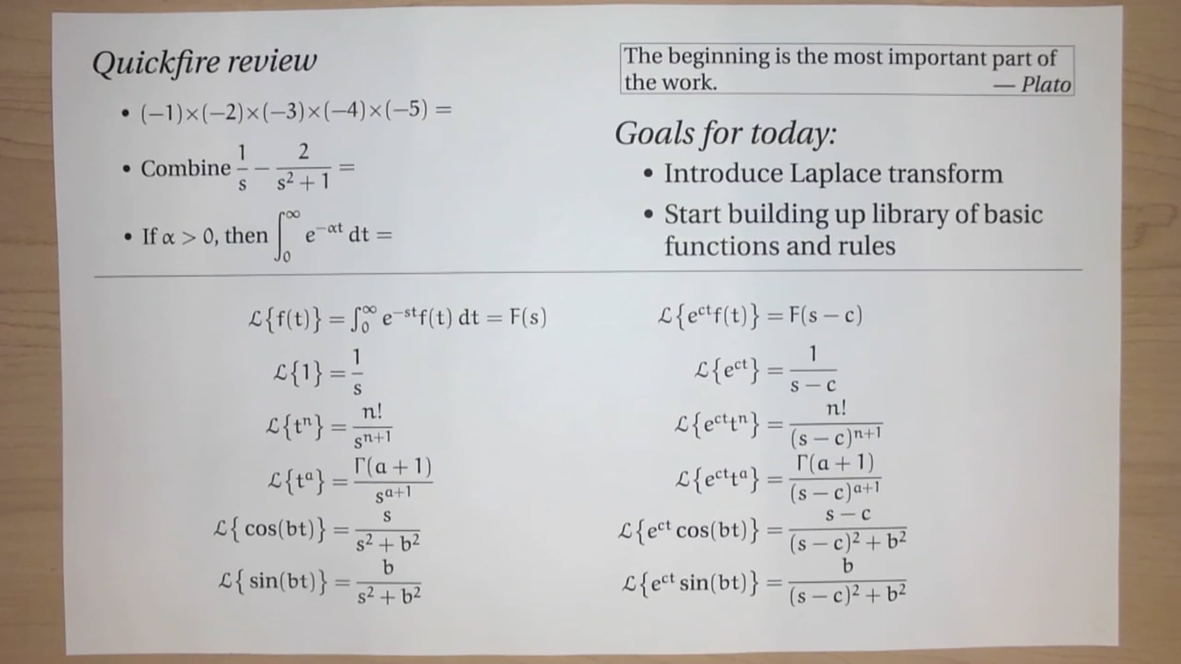 Introduction to the Laplace transform (Diff. Eq.; Lecture 3-1; Spring ...