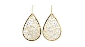 Italian 14kt Yellow Gold Floral Embroidery Teardrop Earrings