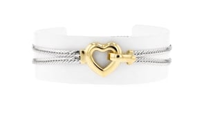 Silver and 14kt Gold-Plated Two-Strand Cuban-Link Heart Bracelet