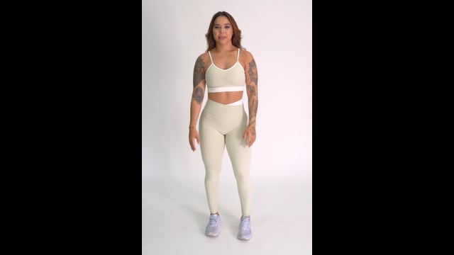 Legging Cós Transpassado Verde e Off White Duo JuPxt