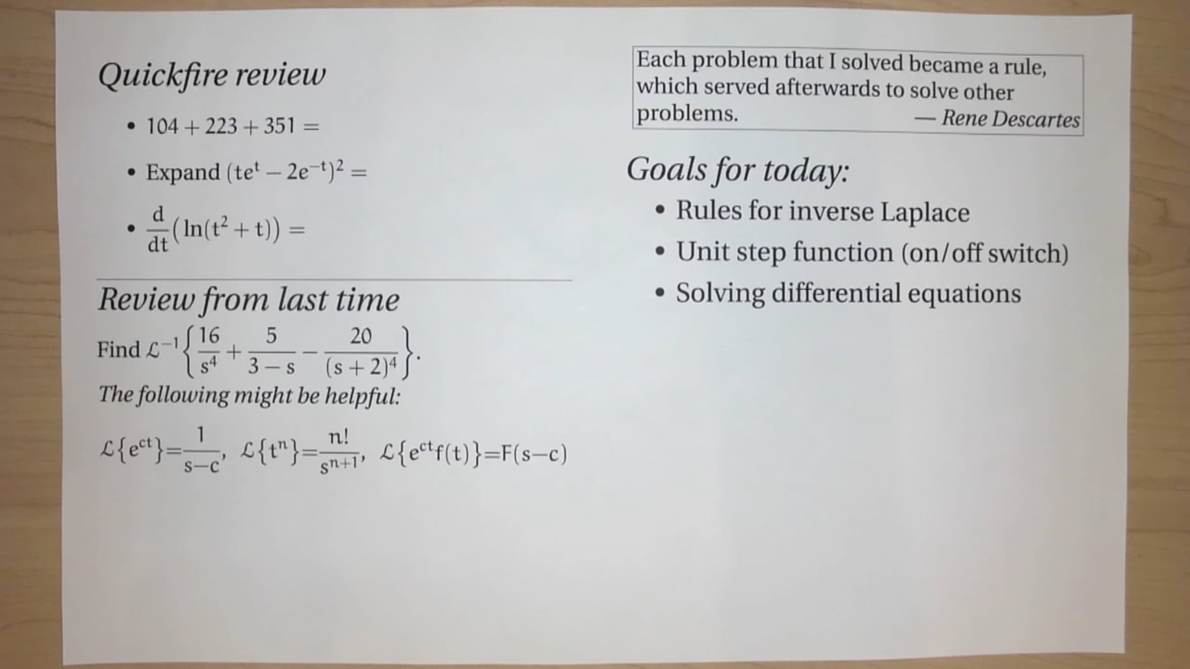 Practice with Laplace transforms (Diff. Eq.; Lecture 3-2; Spring 2026 ...