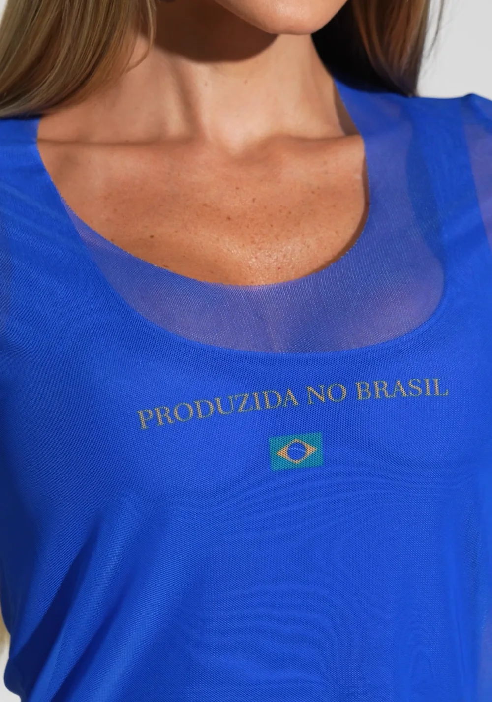 Blusa Baby Look Feminina Tule Produzida No Brasil Dlk Azul – DLK