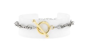 Sterling Silver and 18kt Gold Over Sterling Singapore-Chain Toggle Bracelet