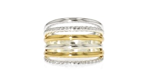 Silver and 14kt Yellow Gold-Plated Multi-Row Ring