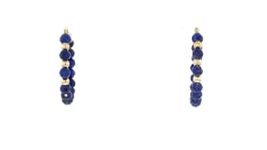 3-3.5mm Lapis Bead Hoop Earrings with 10kt Yellow Gold