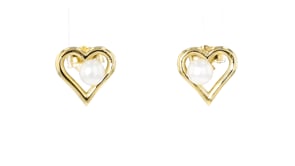 4-4.5mm Cultured Pearl Heart Earrings in 10kt Yellow Gold