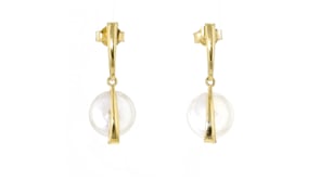 10mm Cultured Coin Pearl Drop Earrings in 10kt Yellow Gold