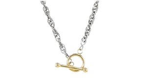 Sterling Silver and 18kt Gold Over Sterling Singapore-Chain Toggle Necklace