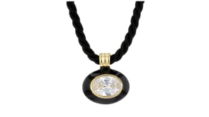 14kt Yellow Gold-Plated Necklace with 6.00 Carat CZ, Black Enamel and Black Cord