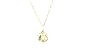 4mm Cultured Pearl Sunflower Pendant Necklace in 10kt Yellow Gold