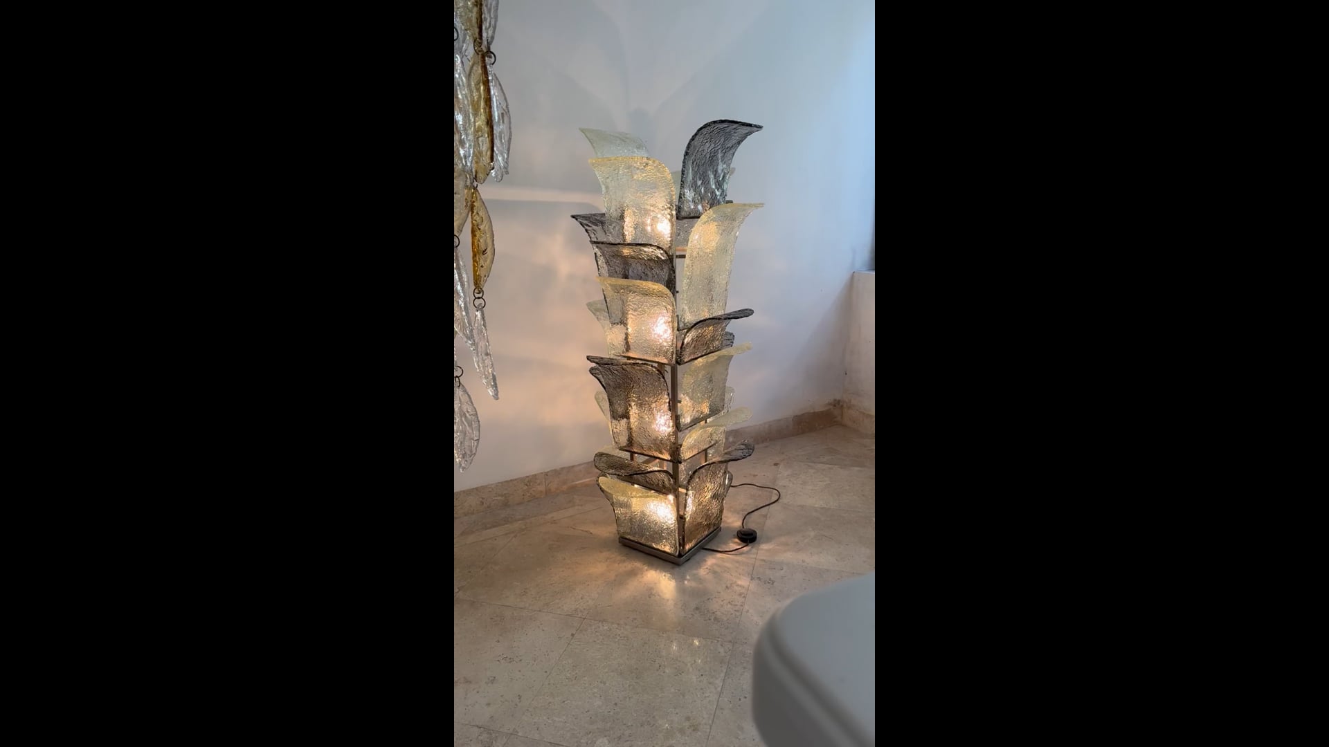 Carlo Nason Floor Lamp for Mazzega in Grey Opalescent Murano Glass