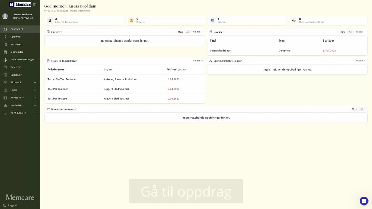 Publisere og endre minneside