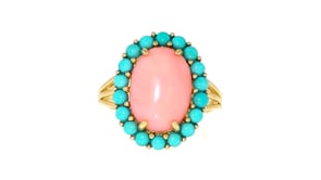 Pink Coral and Turquoise Ring in 18kt Gold Over Sterling