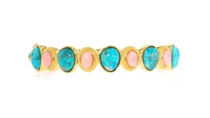 Pink Coral and Turquoise Bangle Bracelet in 18kt Gold Over Sterling