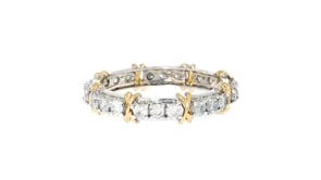 1.00 ct. t.w. Diamond X Eternity Band in Sterling Silver and 14kt Gold