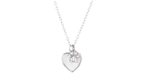 Mother-of-Pearl Heart Necklace with CZ Paw Print Charm in Sterling Silver