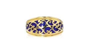 Blue Enamel Scrollwork Ring in 18kt Gold Over Sterling