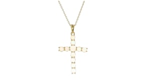 Ethiopian Opal Cross Pendant Necklace in 18kt Gold Over Sterling