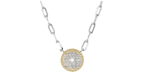 .10 ct. t.w. Diamond Roped-Edge Circle Paper Clip Link Necklace in Sterling Silver and 14kt Yellow Gold