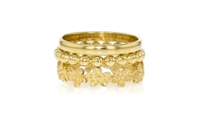 18kt Gold Over Sterling Jewelry Set: Three Textured and Polished Rings