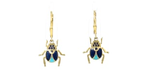 .10 ct. t.w. Sapphire Insect Drop Earrings with Tonal Blue Enamel in 18kt Gold Over Sterling