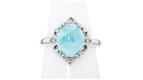 Larimar Ring with Diamonds in Sterling Silver