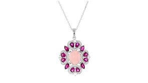 Pink Opal and 2.40 ct. t.w. Rhodolite Garnet Pendant Necklace with .70 ct. t.w. White Topaz in Sterling Silver