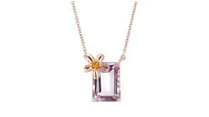 7.25 Carat Amethyst Flower Necklace with .10 Carat Yellow Tourmaline in 18kt Rose Gold Over Sterling