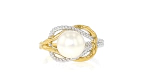 8-8.5mm Cultured South Sea Pearl Ring in Sterling Silver and 18kt Gold Over Sterling