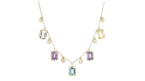 12.60 ct. t.w. Multi-Gemstone and .66 ct. t.w. Lab-Grown Diamond Necklace in 18kt Gold Over Sterling