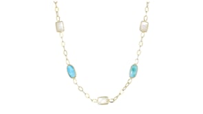 Mother-of-Pearl and Larimar Station Necklace in 18kt Gold Over Sterling