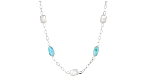 Mother-of-Pearl and Larimar Station Necklace in Sterling Silver