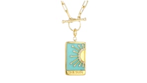 Turquoise The Sun Tarot Card Charm with .10 ct. t.w. White Topaz in 18kt Gold Over Sterling